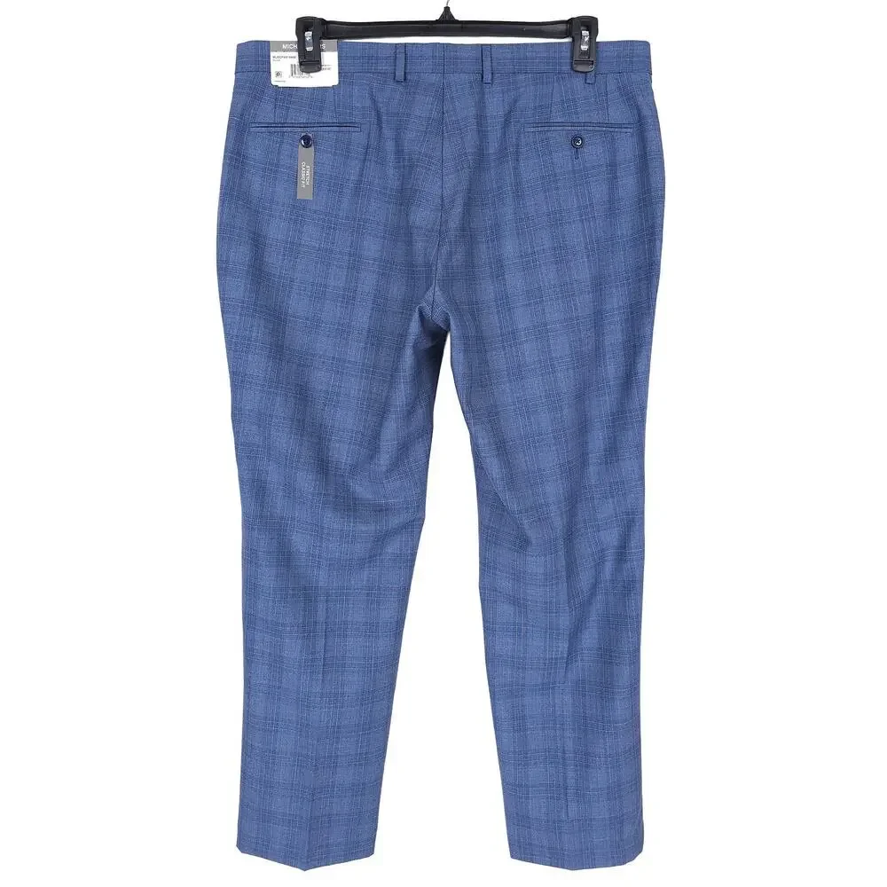 Michael Kors Mens Classic Fit 2 Piece Suit 42R 38x30 Blue Plaid Stretch Wool NWT